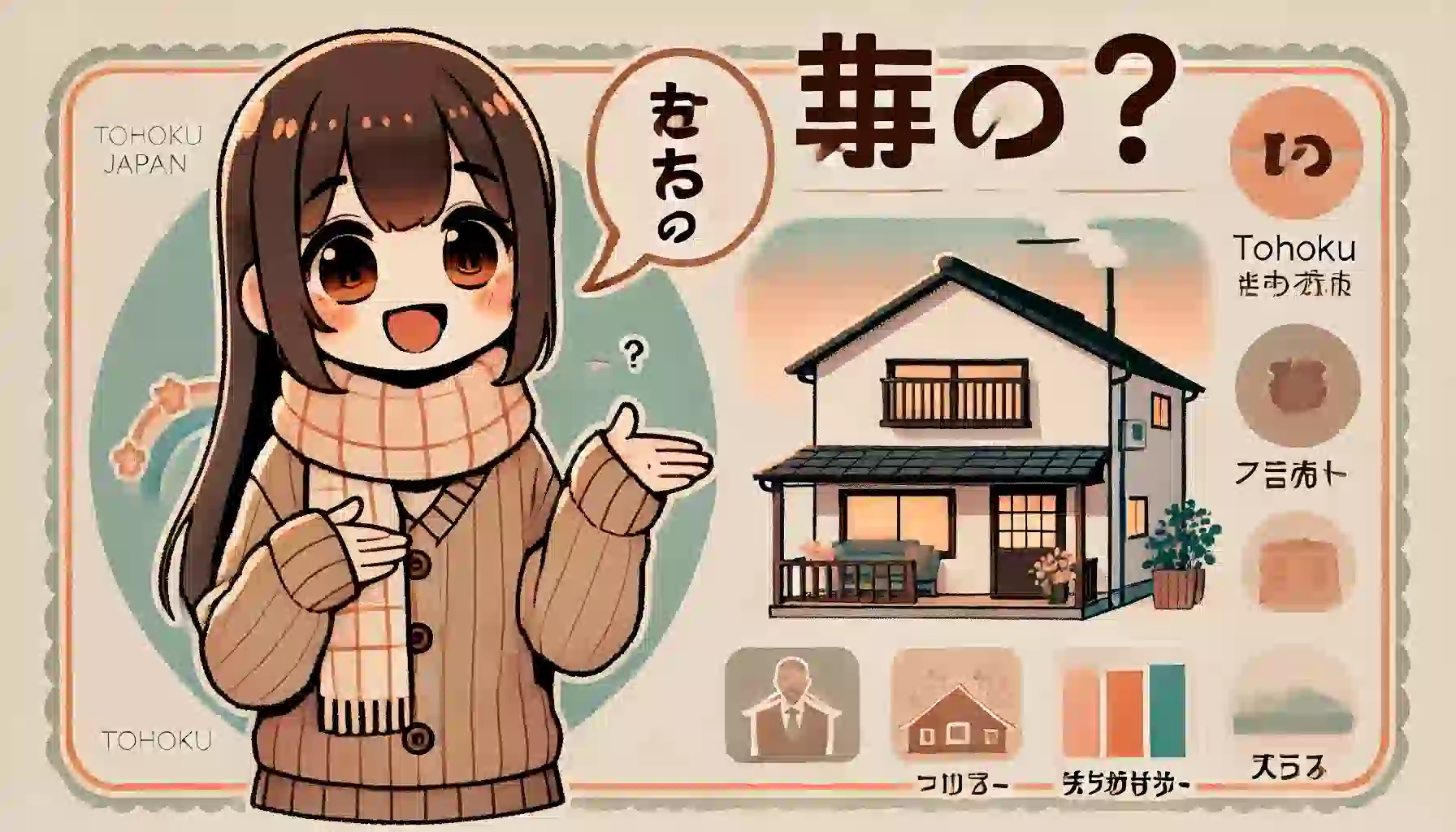 「だっちゃは九州の方言？」のアイキャッチ画像です。東北の温かみある方言を表現したキャラクターと親しみやすい雰囲気