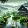 雨の日のしっとりとした日本の田園風景を表現した画像