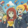 アニメ「ゾンビランドサガ」のアイドルグループ「フランシュシュ」が、佐賀県の観光名所を背景に、佐賀弁の辞書を片手に聖地巡礼の冒険に出かける様子を描いた、カラフルで楽しげなアイキャッチ画像。