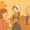 奈良県の方言の多様性を象徴するイラスト。デフォルメされた奈良の地図を背景に、北部、中部、南部の3つの地域を代表する人々が鹿と一緒になごやかに会話している。