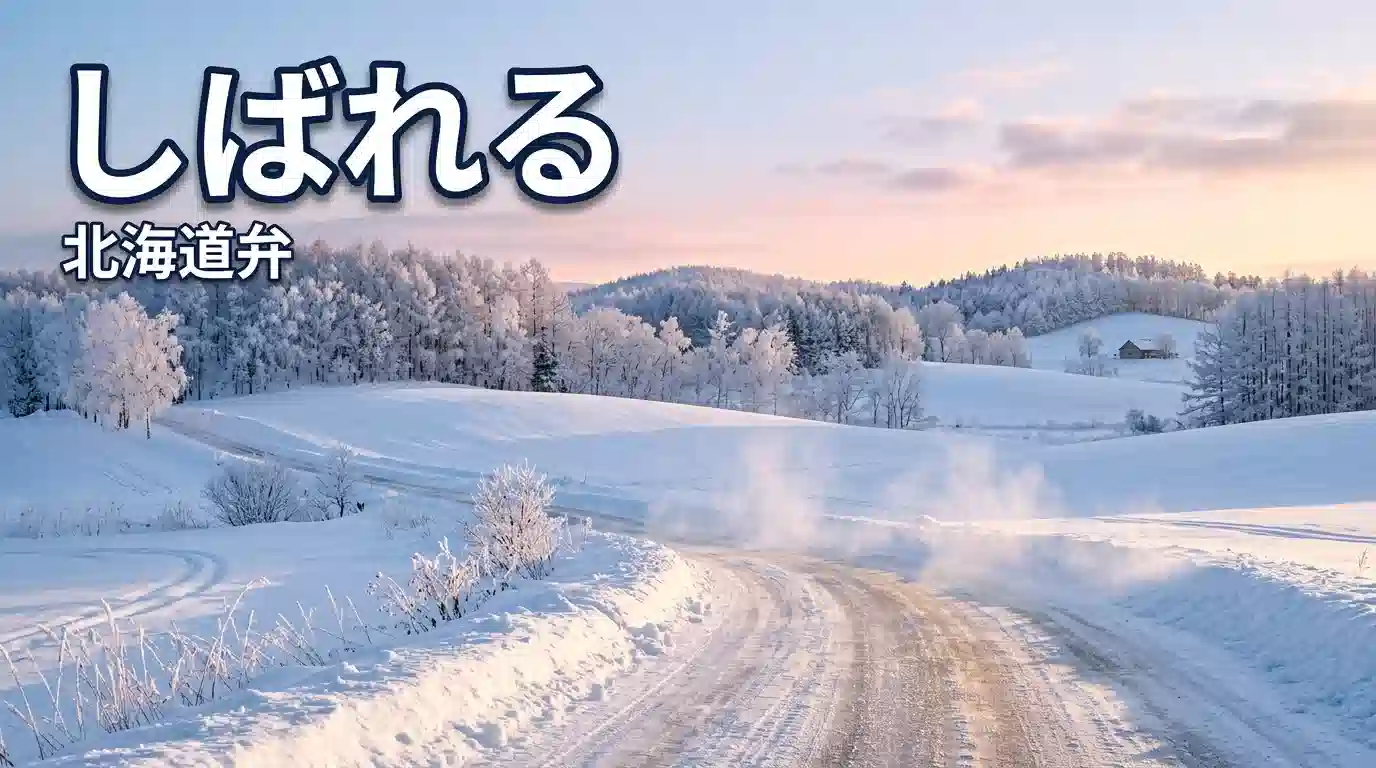 しばれる北海道弁の解説 - 冬の北海道の雪景色と凍った路面のイメージ画像