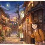 浅草・上野周辺の東京下町風景をイメージした水彩風イラスト。昭和レトロな木造建築と提灯が灯る路地裏で、心配そうな表情をしたキャラクターが角から覗いている。「おっかない」の文字が温かみのある筆文字で配置されたブログアイキャッチ画像（16:9）